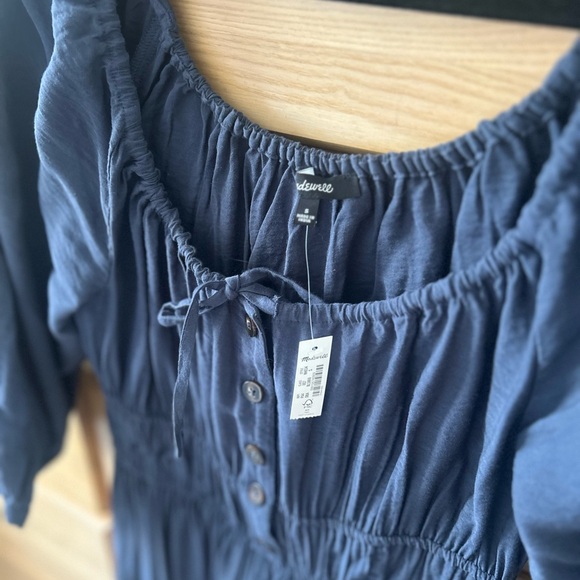 Madewell Twill Sophia Midi Dress — Dark Blue — Size Small - Picture 5 of 5